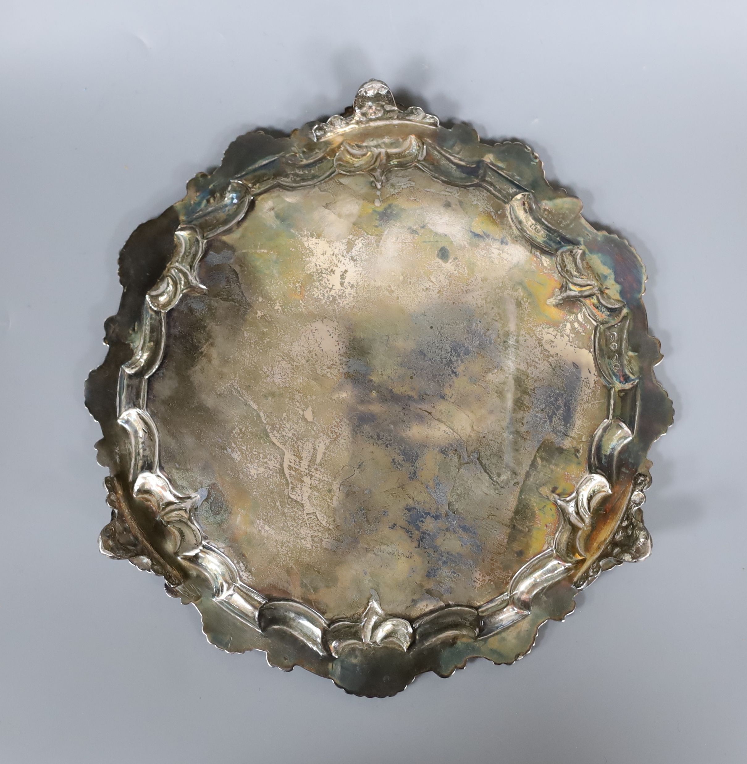 An early Victorian silver waiter, with shell scroll border, HD, London, 1839, 21.2cm, 11.5oz.